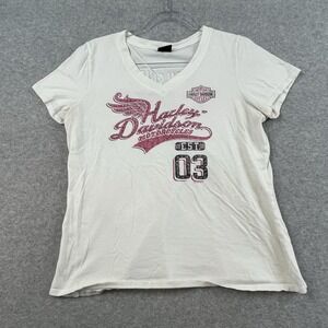 Harley Davidson Ringer T-Shirt Womens L Sparkly Lake Havasu Graphic Tee Pink